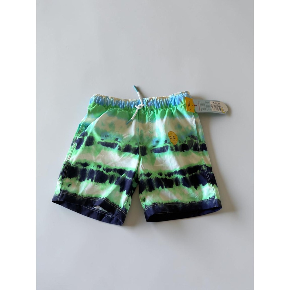 Cat & Jack Boys Tie Dye Swim Trunks Green Blue Stripe Size Small 6-7 NWT